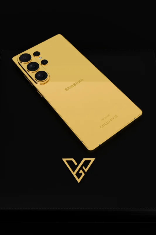 24K gold-plated Samsung Galaxy S26 Ultra on a black background