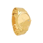 24K Gold Watch LM 4100, side view of the polished case and broad three-row bracelet