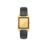 24K Gold Watch LW 1100 by GoldPrivé, front view of the rectangular case with a black inner frame on a black leather strap