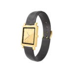 24K Gold Watch LW 1100 with a rectangular case, black inner frame and black leather strap