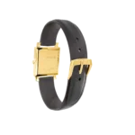 24K Gold Watch LW 1100, case back and plated pin buckle on the black leather strap