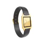 24K Gold Watch LW 1100, side view of the rectangular case and leather strap