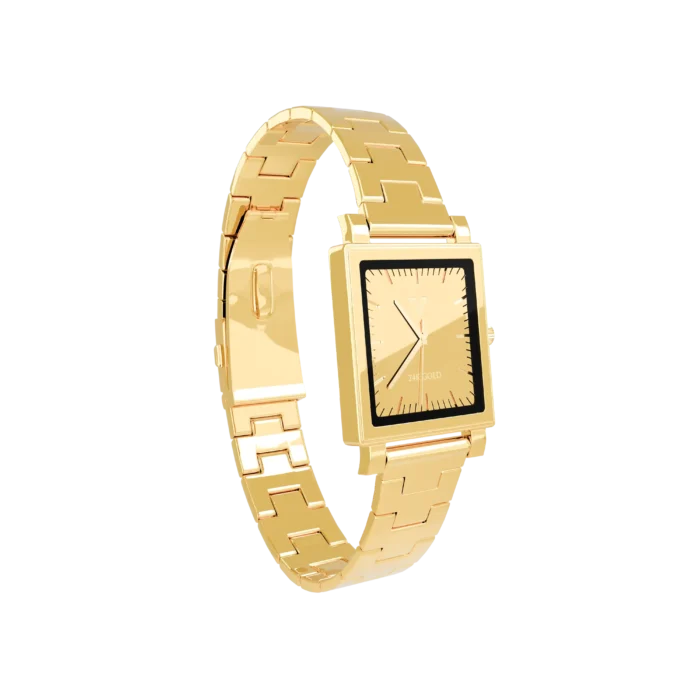 24K Gold Watch LW 3200, side view of the rectangular case and stepped-link bracelet
