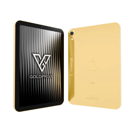 Gold Apple iPad Mini (A17 Pro) in 24K Gold, the display beside the plated back and side