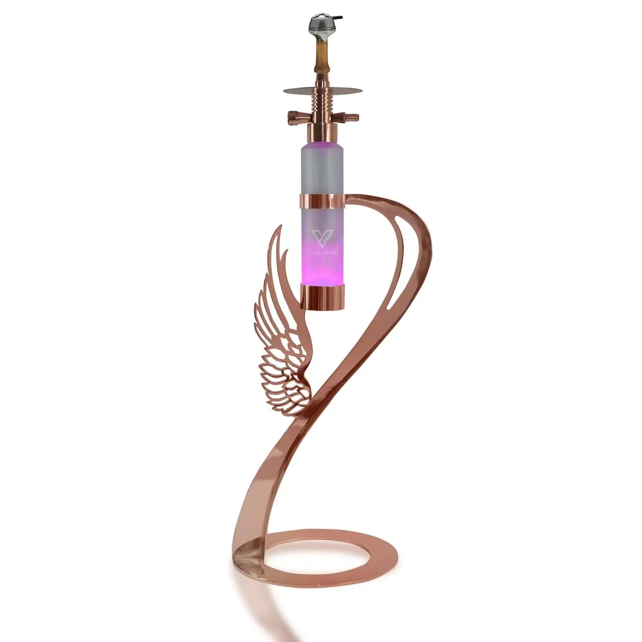 Rose gold Shisha Soul Edition by GoldPrivé with its LED-lit glass base