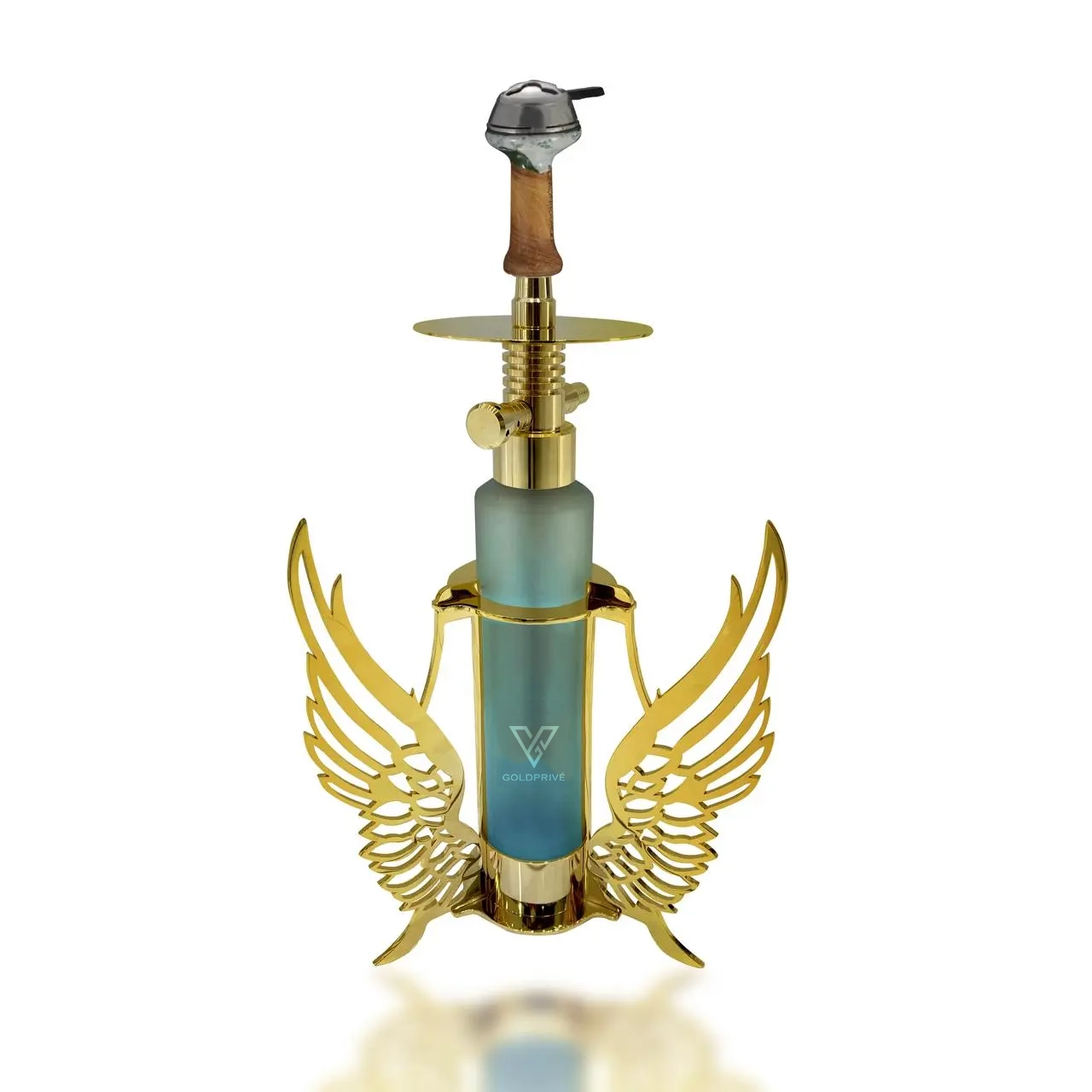 24K Gold Shisha: wings Edition shisha by GoldPrivé with its sculpted winged silhouette
