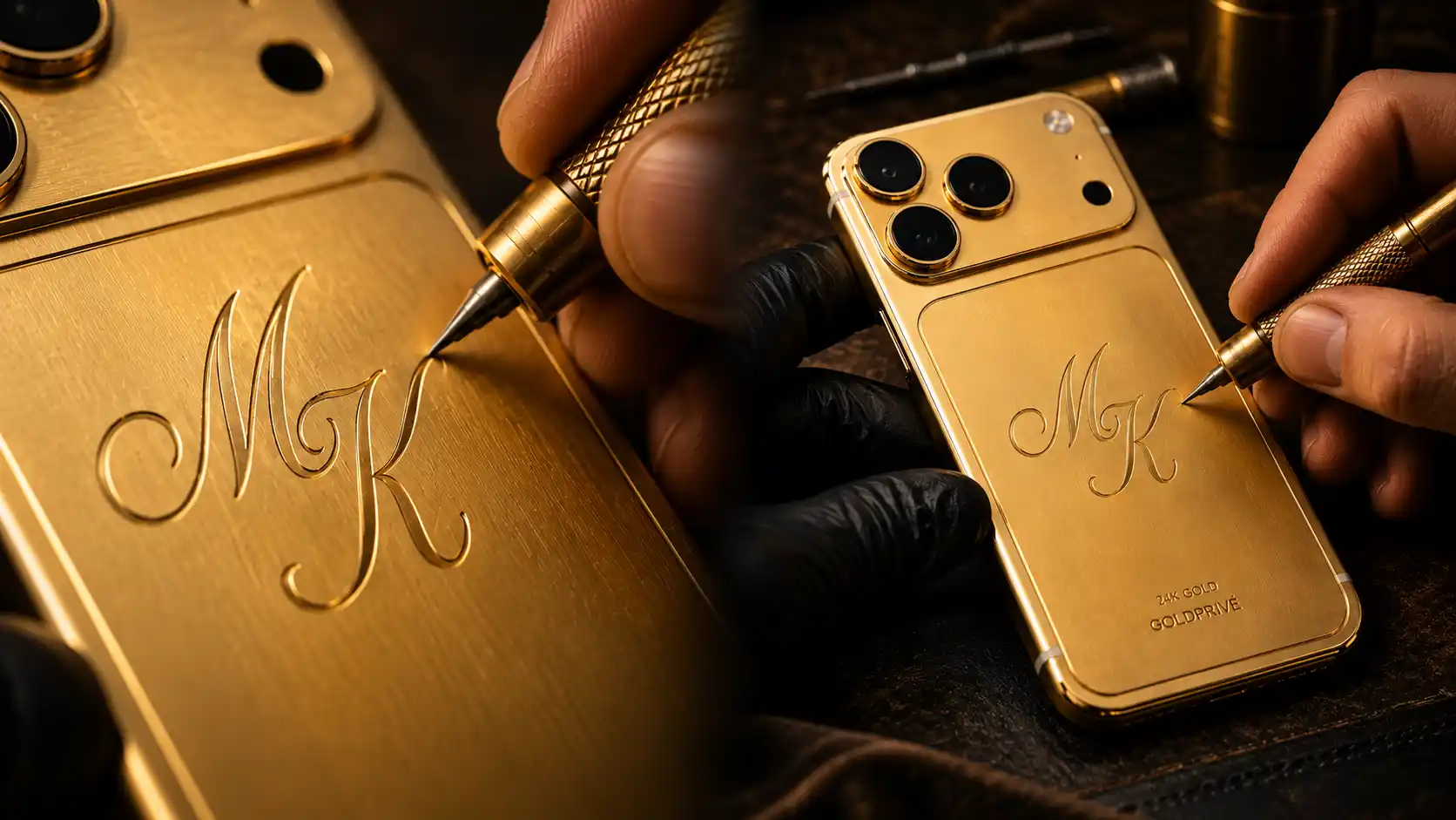 Supernova Gold iPhone 18 Pro Max edge view showing the plated frame beside the diamond field