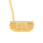 Gold PING DS72 Putter from the rear at a low angle, the PING badge and coloured alignment marks on the 24K Gold head