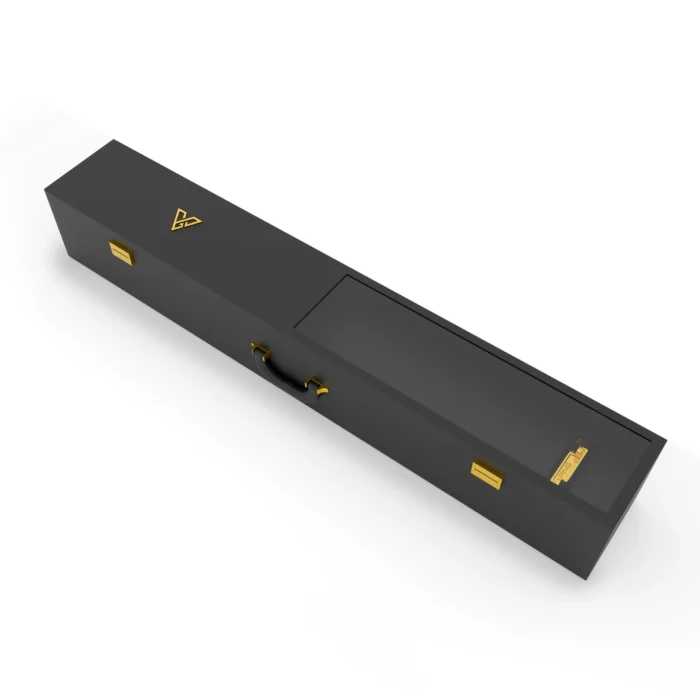 Closed black presentation case for the Gold PING DS72 Putter, with a carry handle and gold-coloured fittings and emblem