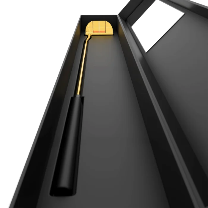 Gold PING DS72 Putter inside its black presentation case, the plated head at the far end and the black grip in the foreground