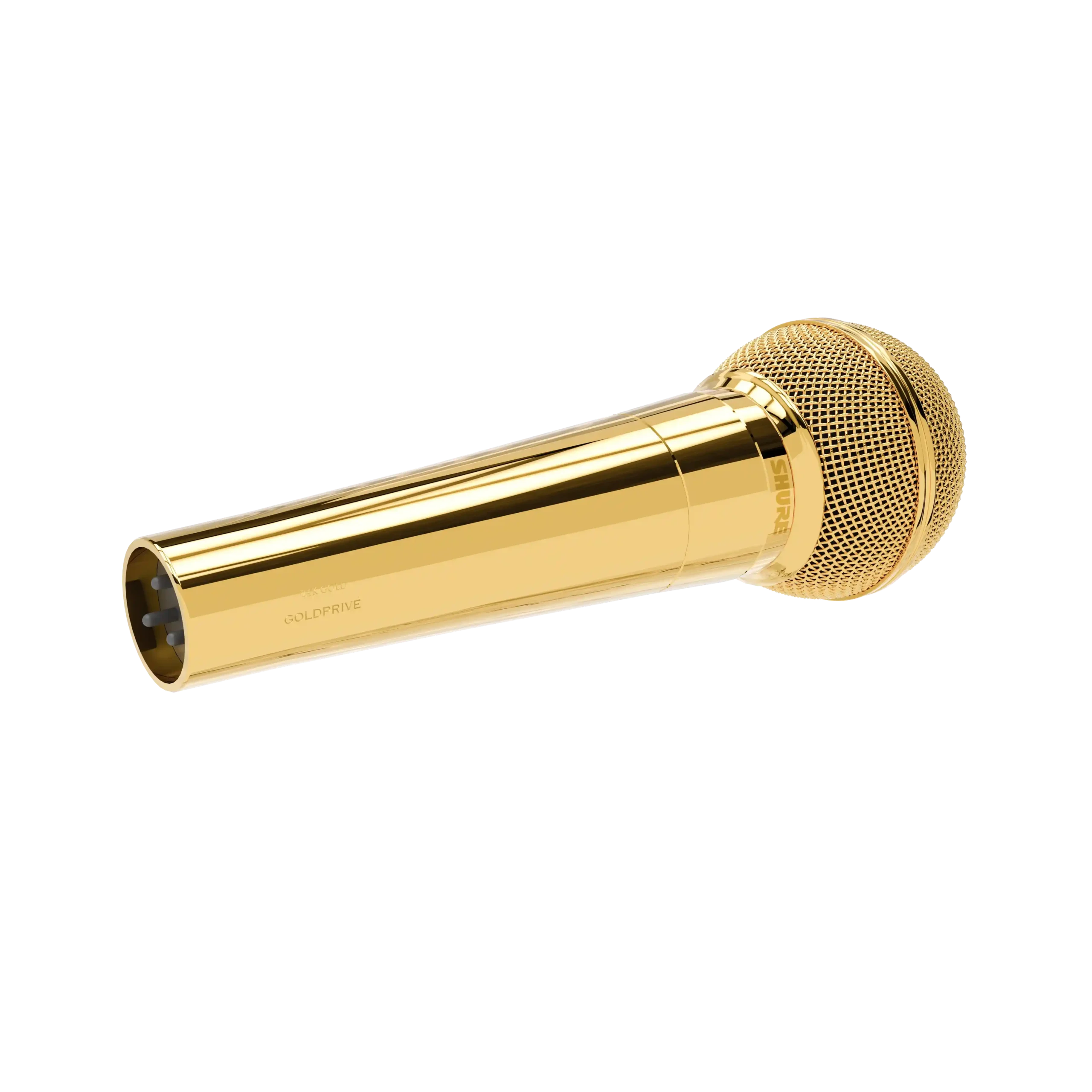 24K gold Shure SM58 microphone on a black background