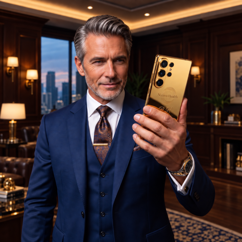 24K gold-plated Samsung Galaxy S26 Ultra on a black background