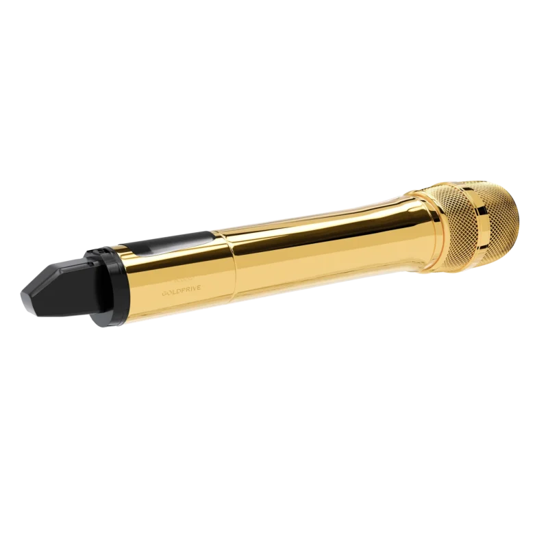 24K gold Sennheiser microphone on a black background