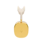 Gold AirPods Max 2 Starlight in side view, a single 24K Gold ear cup showing the maker's mark, with the gold arm rising into the ivory headband
