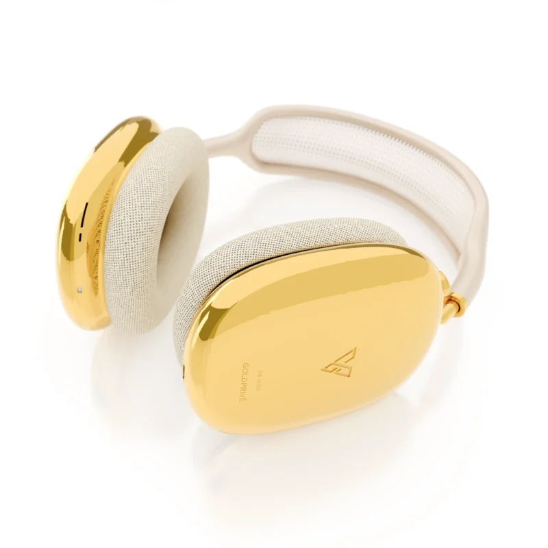 24K Gold AirPods Max 2 in Starlight with white ear cushions