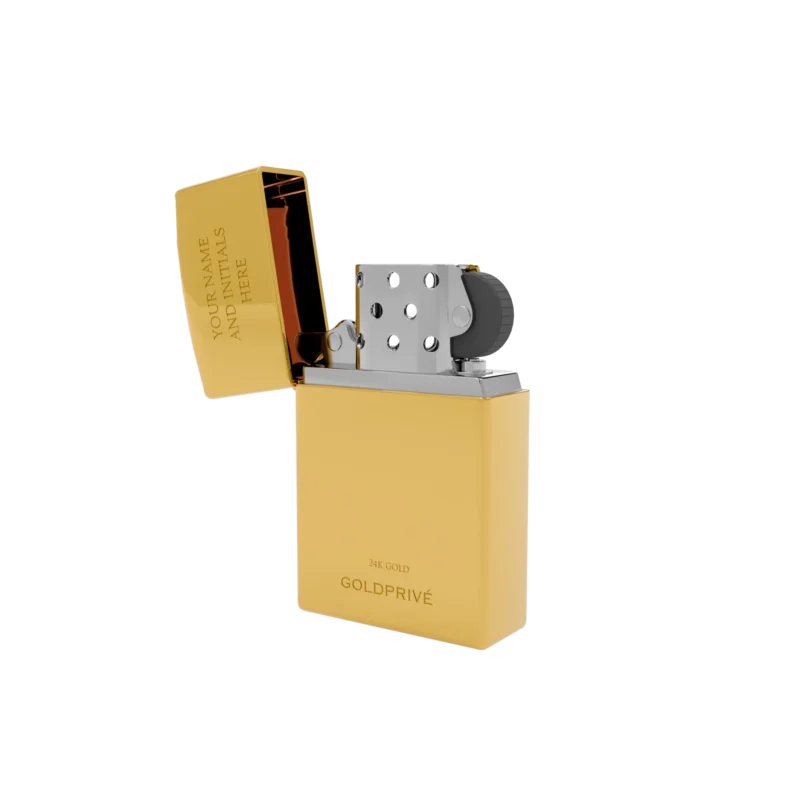 24K gold Zippo lighter on a red fabric background
