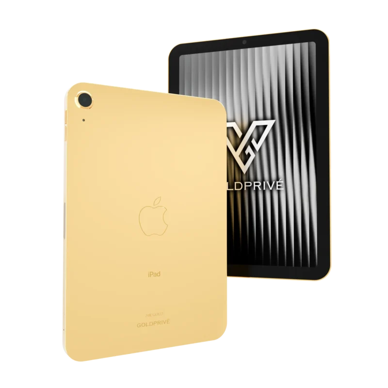 GoldPrivé 24K gold iPad with its display shown behind the gold rear panel