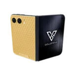 Artisan Gold iPhone Duo foldable phone open, showing 24K gold, rose gold and platinum finishes