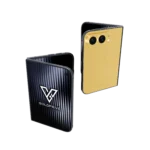 Elite gold iPhone Duo with a plain polished gold back plate and a black ridged cover