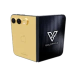 Elite Gold iPhone Duo opened flat with a polished 24K gold back plate and gold camera surround
