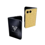 Flora gold iPhone Duo with an ornate floral engraved gold back plate