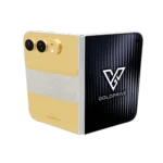 IconixBold Gold iPhone Duo opened flat with a wide band of pavé diamonds across the gold back plate