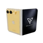 IconixEdge Gold iPhone Duo opened flat with diamonds around the back plate edge and a diamond Apple logo