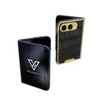 WildGrace gold iPhone Duo with a black crocodile-leather back panel