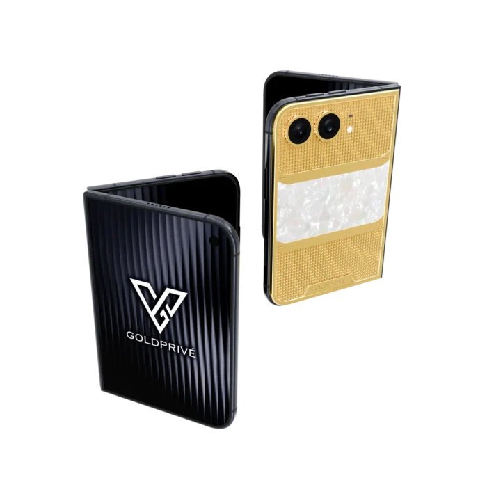 Majesty Victory gold iPhone Duo with a mother of pearl panel and patterned gold border