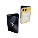 Noble Pearl gold iPhone Duo with mother of pearl inlay on its gold back plate