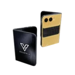 WildGrace Victory gold iPhone Duo with a black crocodile-leather band on a patterned gold back plate