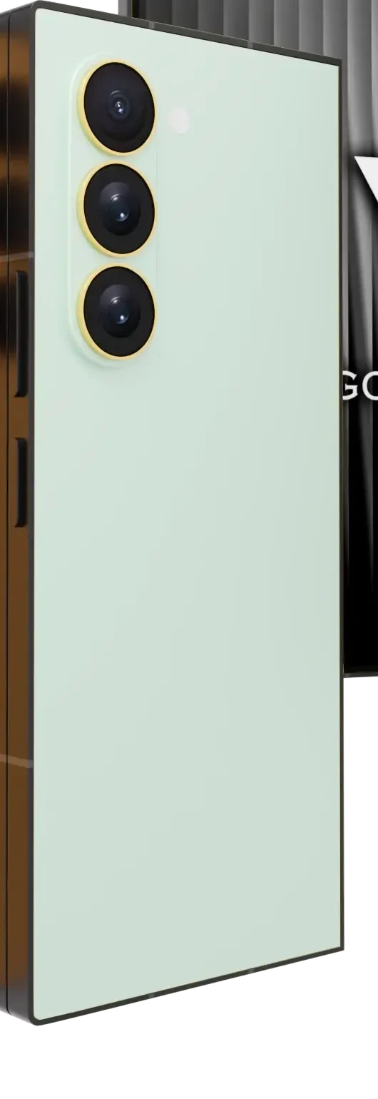 Mint Galaxy Z Fold8 Ultra Gold Accents close-up showing the pale green back and the 24K Gold ring on each camera lens