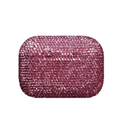 Swarovski AirPods Pro 3 Rose closed, rose-pink crystals sparkling over the full face of the charging case