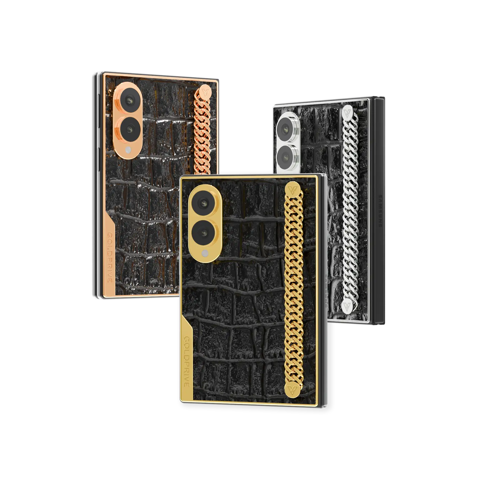 WildGrace Galaxy Z Fold8 by GoldPrivé pairing an exotic leather panel with plated metal
