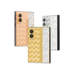 Knots & Pearl Gold Galaxy Z Fold8 in Rose Gold, 24K Gold and Platinum: woven lattice, polished name bar and mother of pearl column