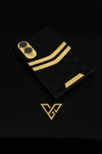 Nucleus 2.0 Gold Galaxy Z Fold8 detail of two 24K Gold chevrons and the matt hexagon relief