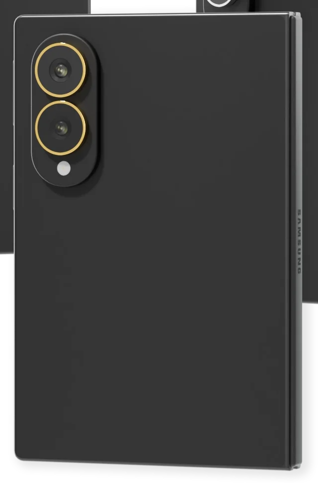 Close view of the plated lens rings on the Graphite Galaxy Z Fold8 Gold Accents
